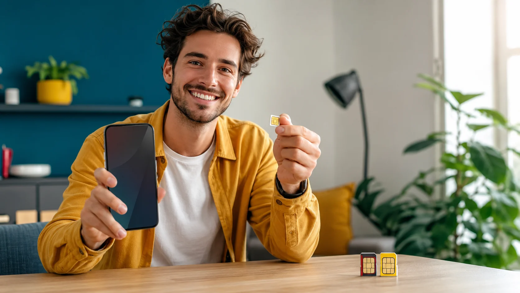 Client belge tenant un smartphone et une nouvelle carte SIM pour changer d’opérateur mobile sans perdre son numéro