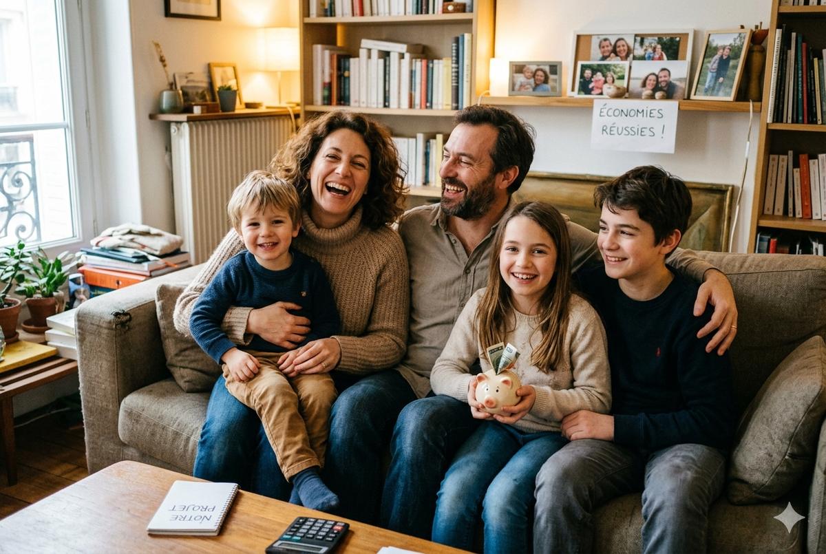 Famille belge à la maison, accompagnée par EcoSwitch pour réduire ses factures