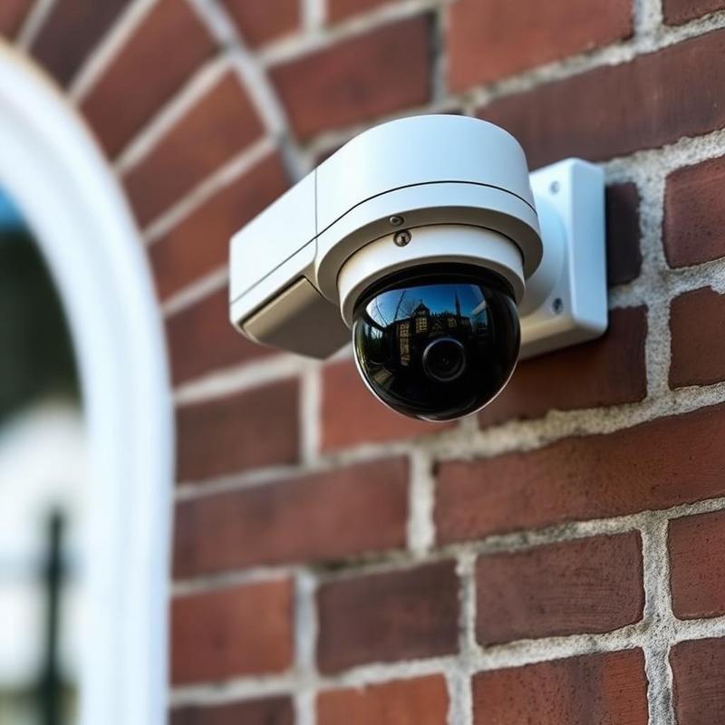 Caméra de surveillance extérieure sur façade d'une maison belge